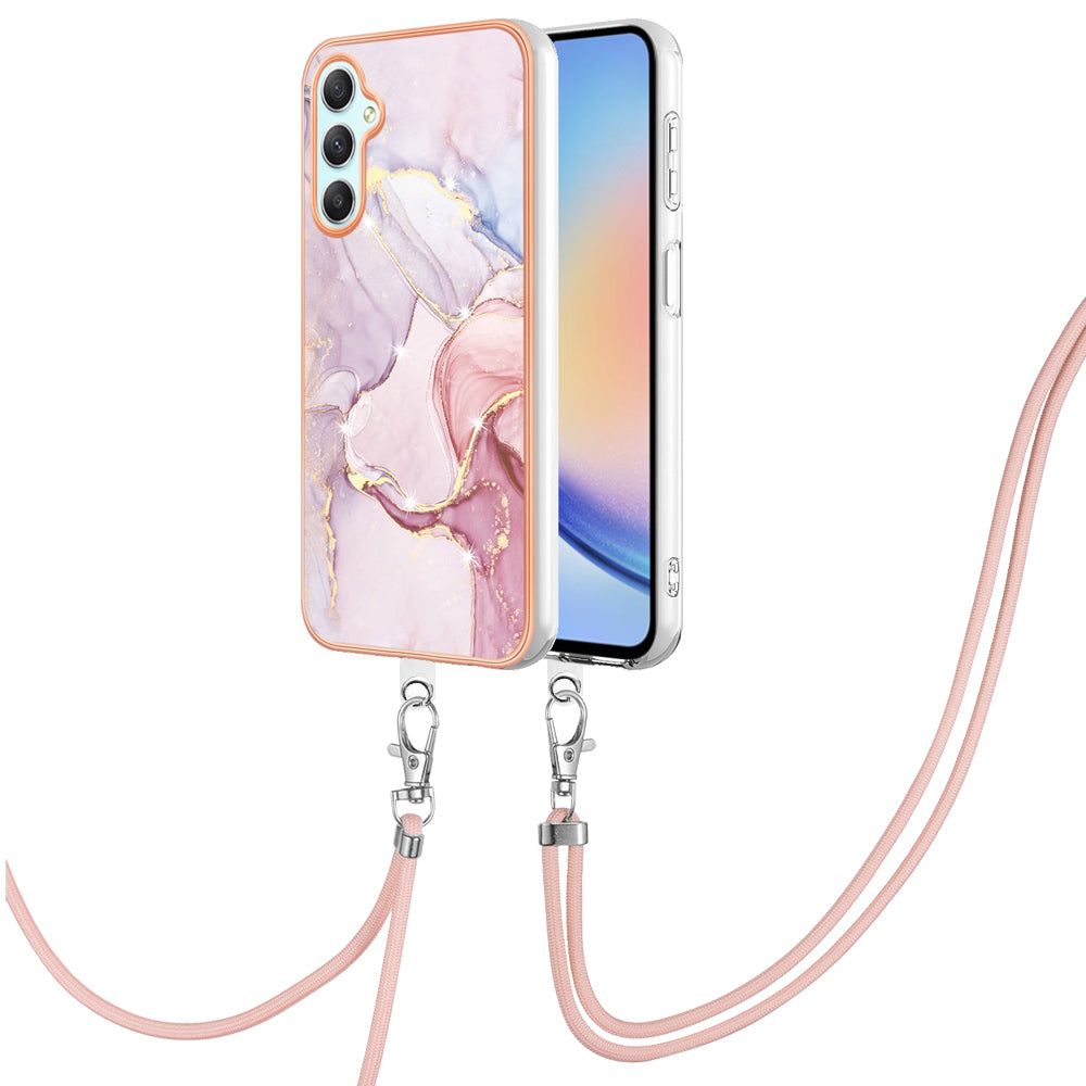 YB IMD Series-9 Marble Pattern Phone Case for Samsung Galaxy A24 4G IMD Electroplating TPU Cover with Lanyard YB IMD Series-9 Marble Pattern Phone Case for Samsung Galaxy A24 4G IMD Electroplating TPU Cover with Lanyard